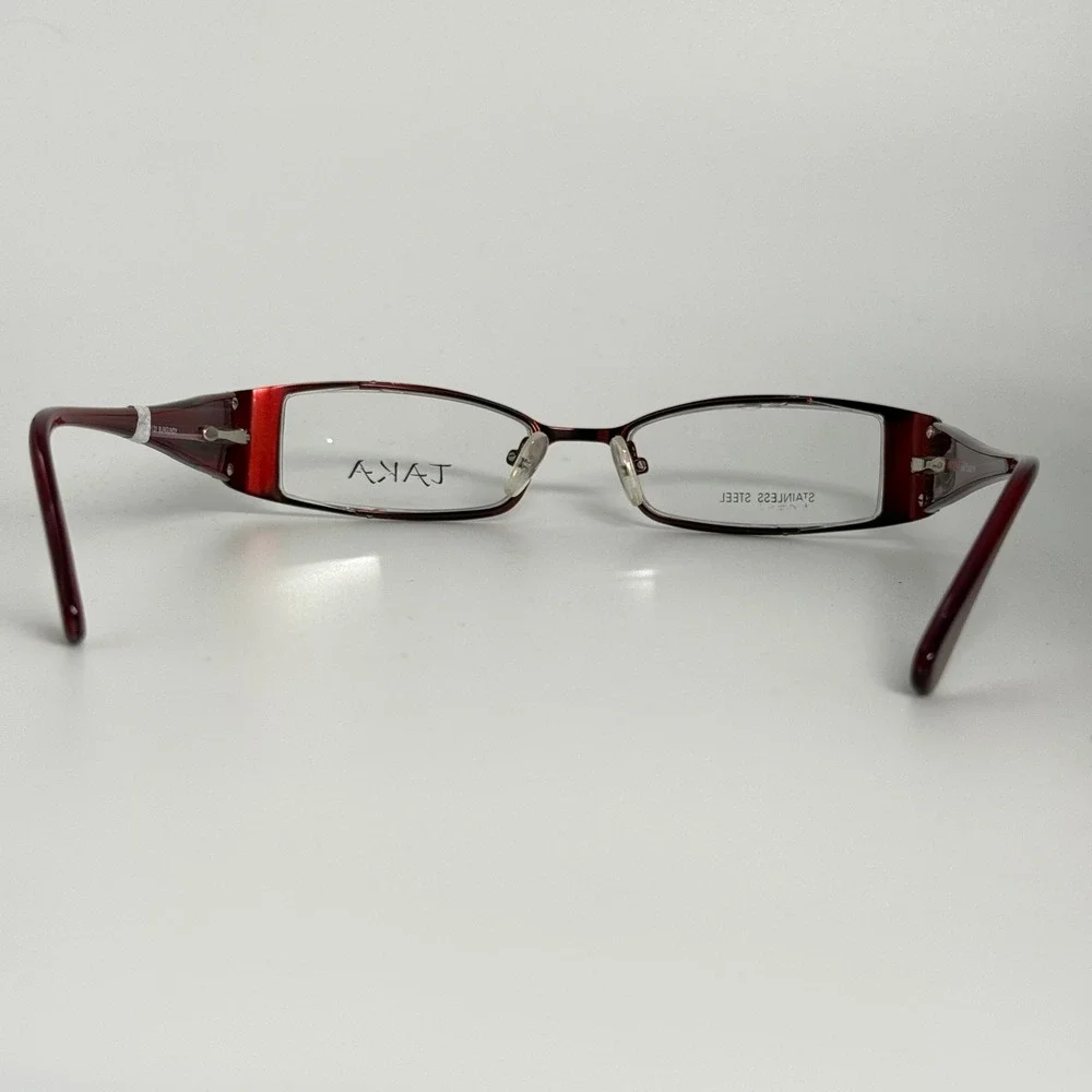 TAKA T2628 Burgundy‎ Stainless Steel Eyeglasses Frames with Floral Temple Detail